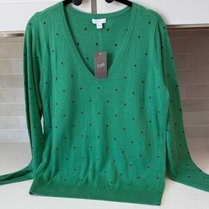 J. Jill Emerald V-Neck Sweater with Black Dots